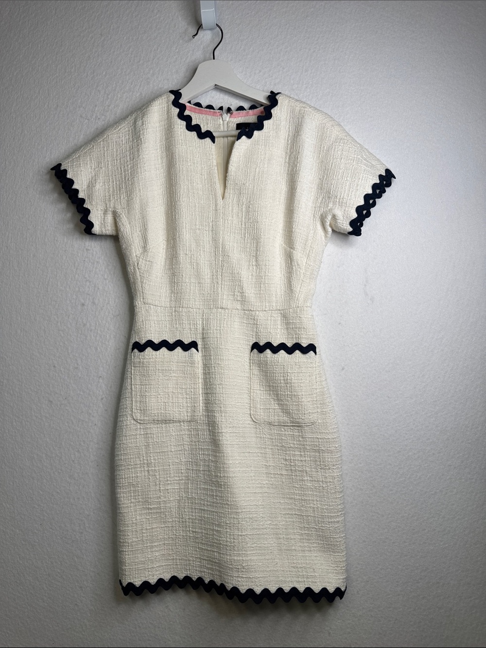 J.Crew Ivory Tweed Dress with Navy Rickrack, 0P